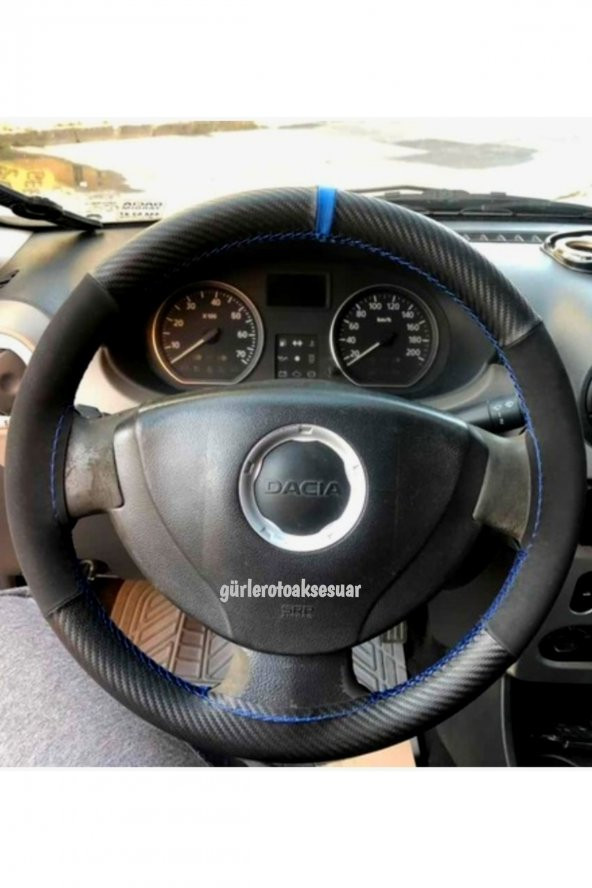 Dacia Logan Uyumlu Dikmeli Direksiyon Kılıfı Alkantra Karbon Kırmızı Yüzüklü ürün görseli 1