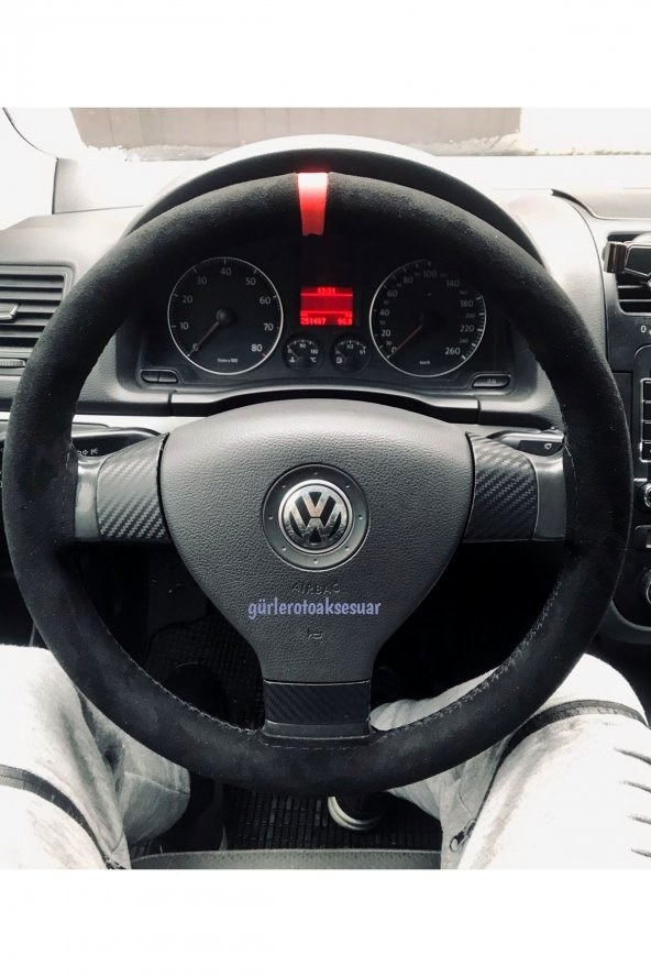 Volkswogen Caddy Dikmeli Direksiyon Kılıfı Kırmızı Yüzüklü Alkantara (nubuk)