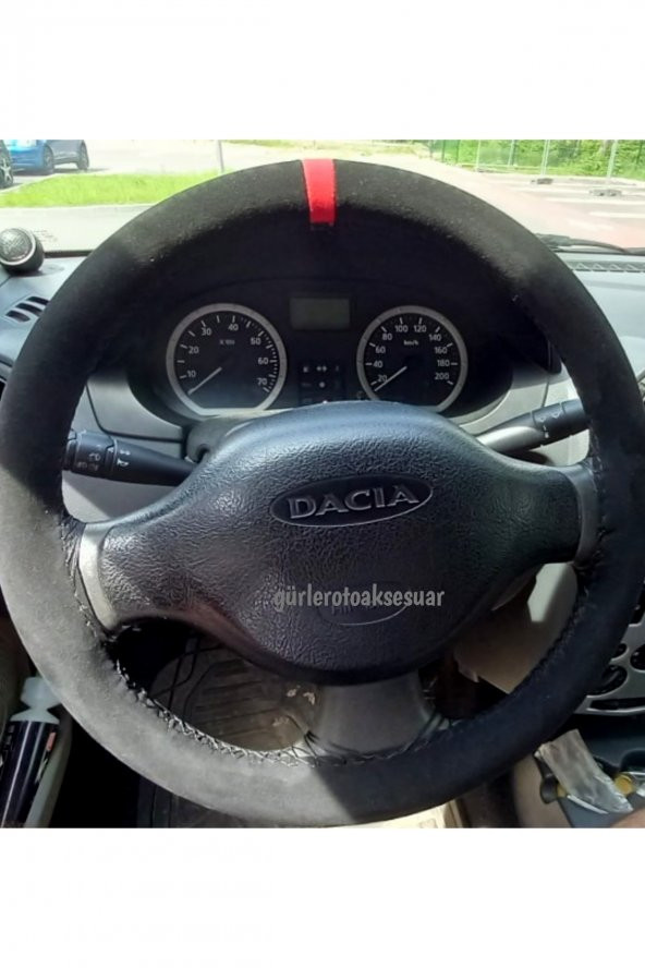 Dacia Dikmeli Direksiyon Kılıfı Kırmızı Yüzüklü Alkantara (nubuk) ürün görseli 1