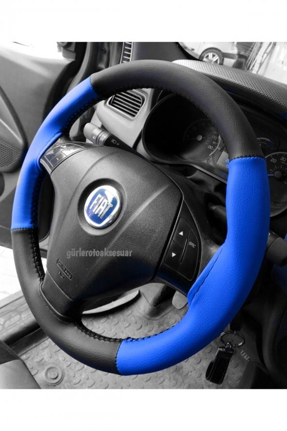 Fiat Fiorino Direksiyon Kılıfı Dikmeli Iki Renkli Mavi-siyah(4parçalı)  Uyumlu