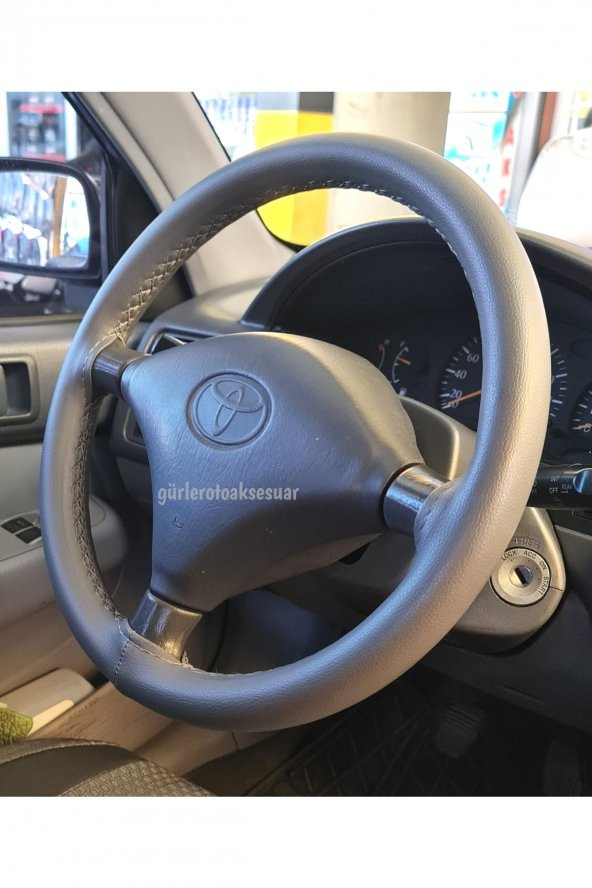 Gri Renk Dikmeli Direksiyon Kılıfı Kokusuz Terletmez Soft Gri Ipli ürün görseli 1