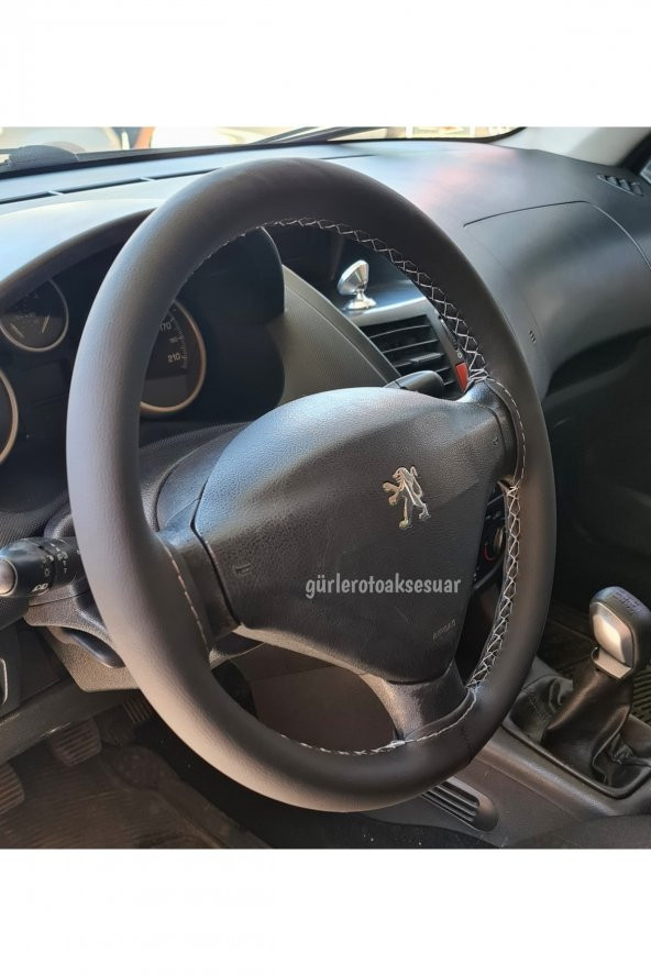 Peugeot 207  Uyumlu Dikmeli Direksiyon Kılıfı Kokusuz Terletmez Soft Gri Ipli (38×10cm) - 2