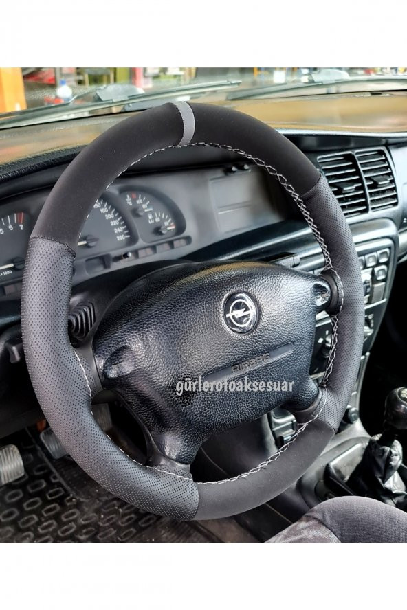 Opel Vectra B Kasa Nubuk Dikmeli Direksiyon Kılıfı Gri Yüzüklü Noktalı Alkantara - 3