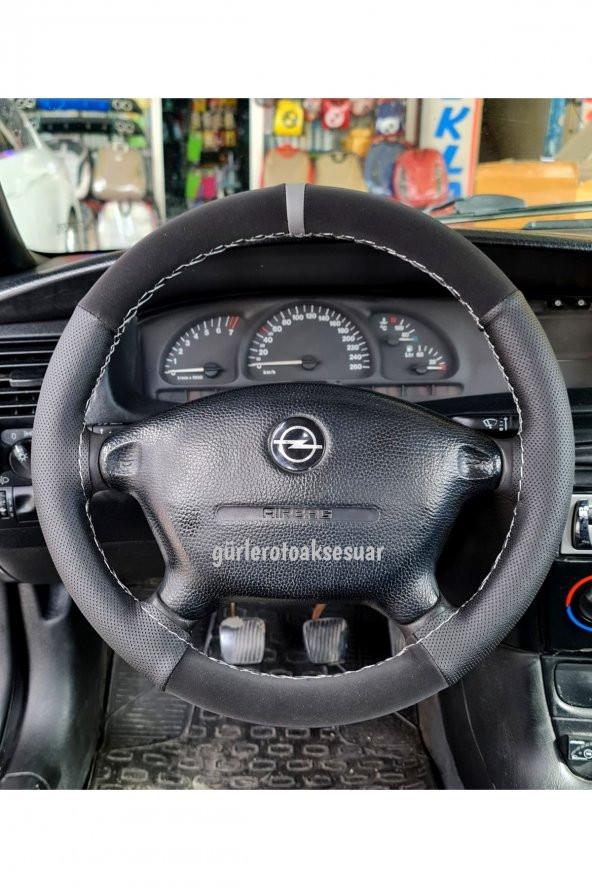 Opel Vectra B Kasa Nubuk Dikmeli Direksiyon Kılıfı Gri Yüzüklü Noktalı Alkantara - 4