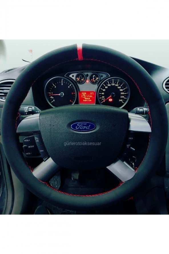 Ford Connect Dikmeli Direksiyon Kılıfı Kırmızı Yüzüklü Alkantara (nubuk)