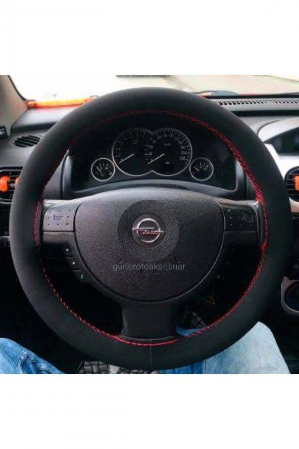 Opel Combo Dikmeli Direksiyon Kılıfı Alkantara Nubuk Kırmızı Ipli