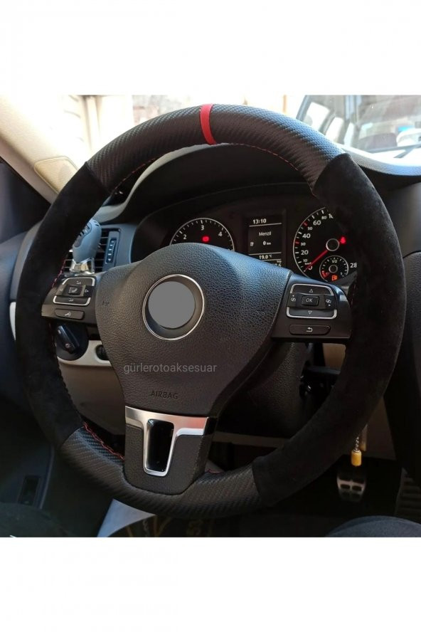 Vw Caddy 2004 2020 Alkantra-karbon Kırmızı Yüzüklü Direksiyon Kılıf - Resim 2