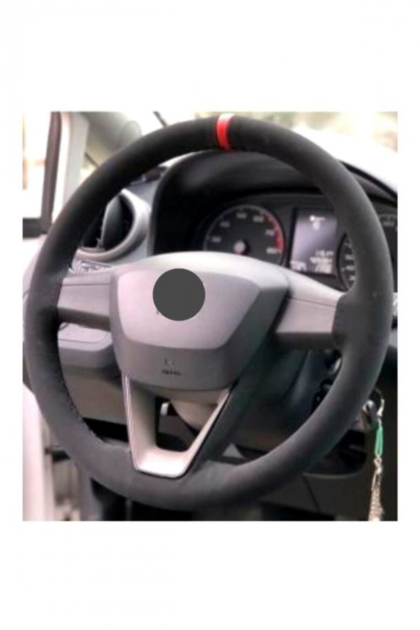 Seat Ibiza Alcantra-kırmızı Yüzüklü Dikmeli Direksiyon Kılıfı Uyumlu ürün görseli 1