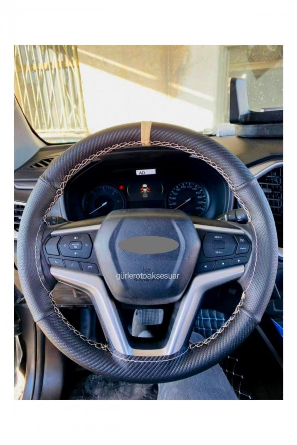 Isuzu D-max Uyumlu Dikmeli Direksiyin Kılıfı Delikli-karbon Bej Yüzüklü - 2