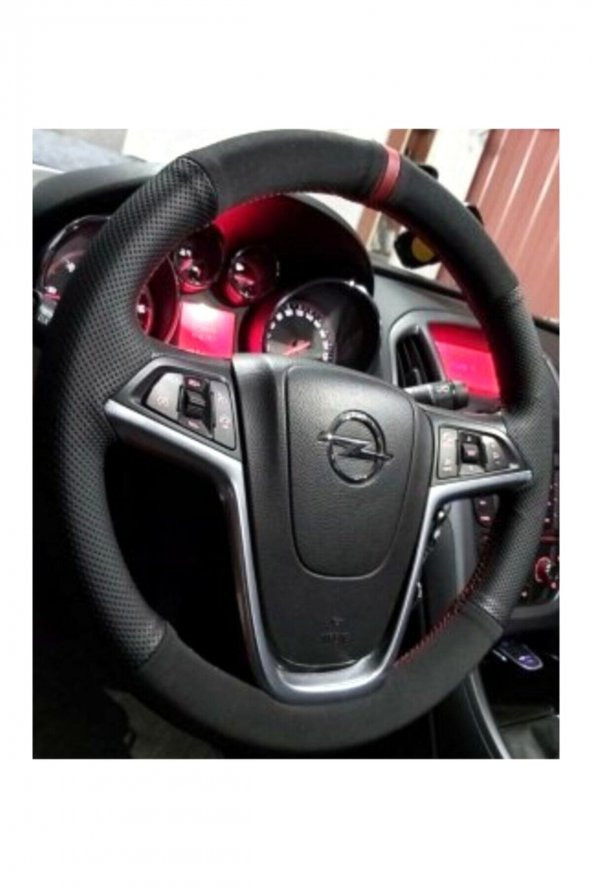Opel Insignia Kırmızı Yüzüklü Alkantra Noktalı Deri Direksiyon Kılıfı ürün görseli 1