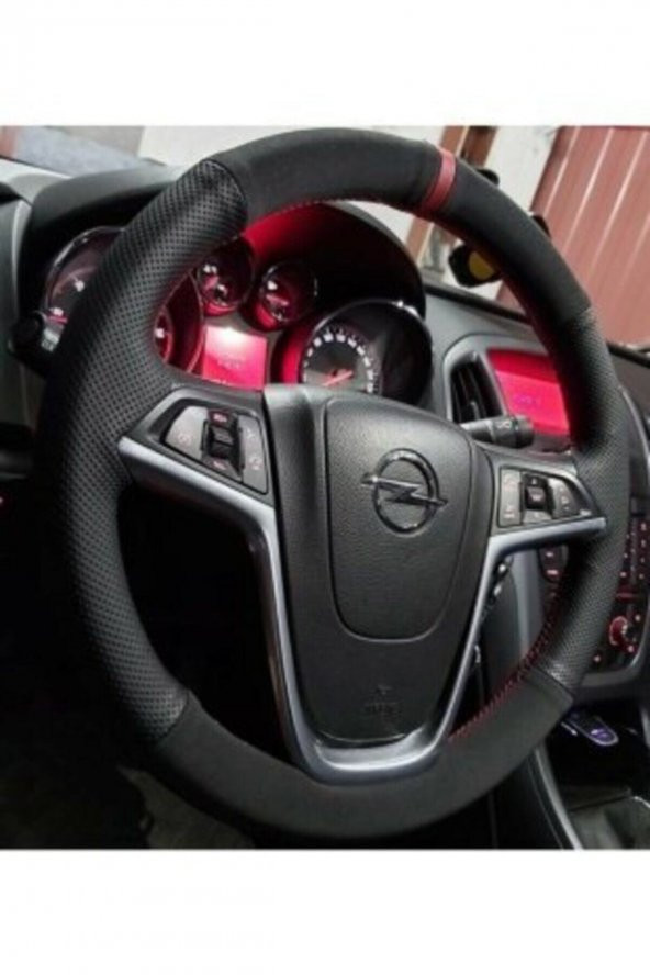 Opel Insignia Kırmızı Yüzüklü Alkantra Noktalı Deri Direksiyon Kılıfı - Resim 2
