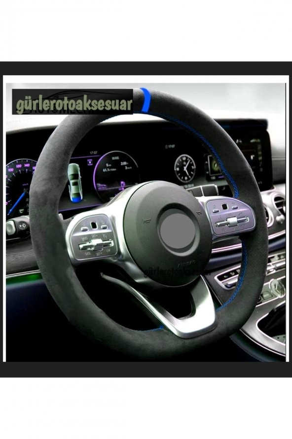 Opel Astra H Dikmeli Direksiyon Kılıfı Alkantra Mavi Yüzüklü