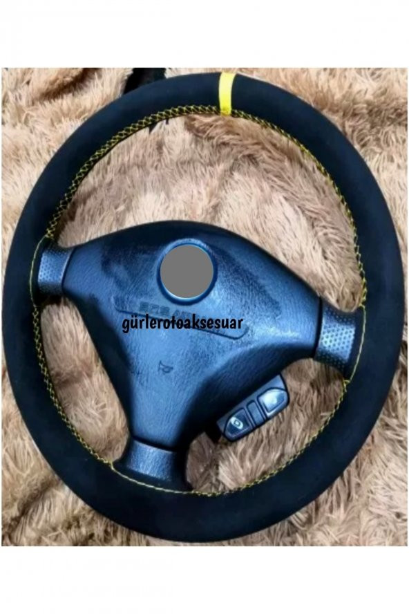 Opel Astra H Dikmeli Direksiyon Kılıfı Alkantra Sarı Yüzüklü ürün görseli 1