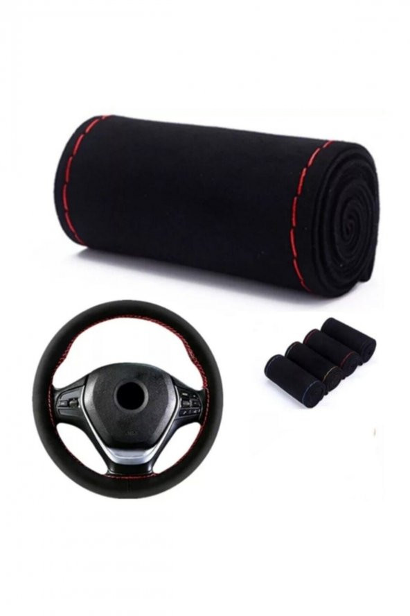 Vw Passat B8-b8,5 Alkantara Kırmızı Ipli Dikmeli Direksiyon Kılıfı 2015 Ve Sonrası ürün görseli 1