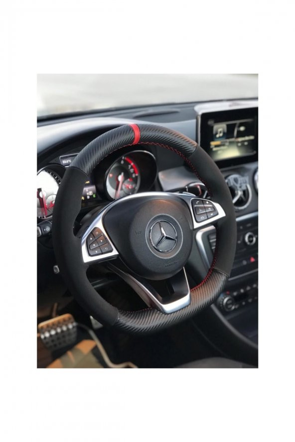 F. Connect Uyumlu Alkantra-karbon Kırmızı Yüzüklü Direksiyon Kılıfı - 4