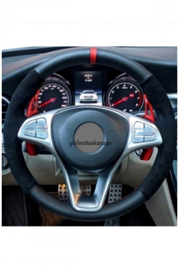 Suzuki Grand Vitara Uyumlu Dikmeli Direksiyon Kılıfı Alkantra Karbon Kırmızı - Resim 2