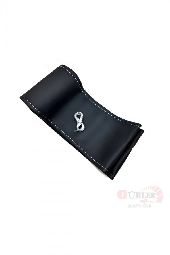 Universal Deri Direksiyon Kılıfı Dikmeli Soft Siyah Gri Ipli (38cm-11.cm)