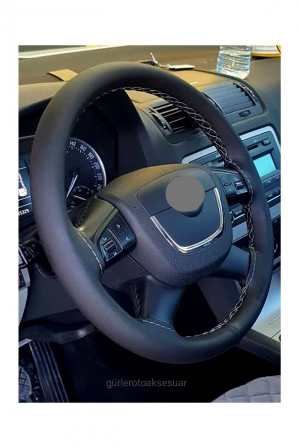 Skoda Octavia 2008-2010 Dikmeli Direksiyon Kılıfı Gri Ipli (11cm) ürün görseli 1