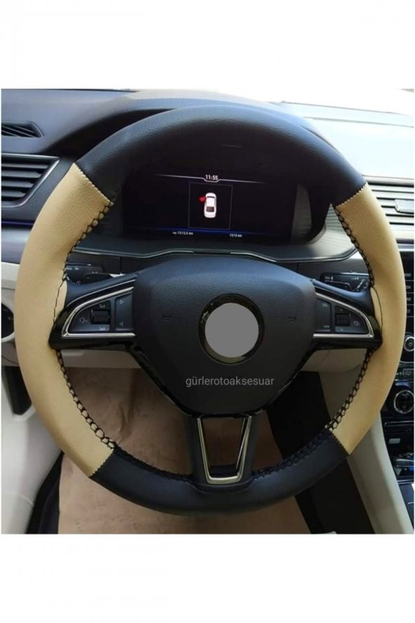 Skoda Octavia Direksiyon Kılıfı Dikmeli Iki Renkli Bej Siyah