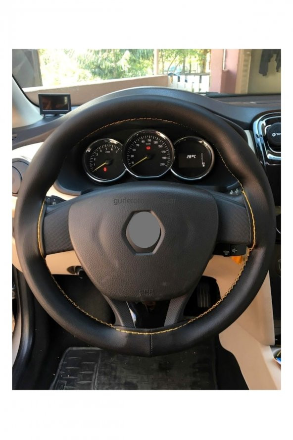 Renault Symbol 2013 Ve Sonrası Dikmeli Direksiyon Kılıfı Sarı Ipli (11cm)