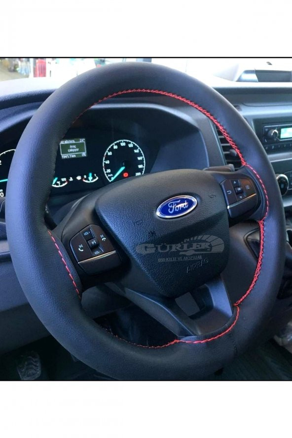 Ford Transit Deri Dikmeli Direksiyon Kılıfı Soft Kırmızı Ipli (11cm) ürün görseli 1