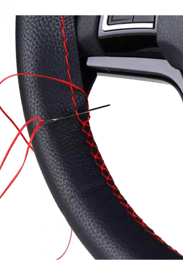 Ford Transit Deri Dikmeli Direksiyon Kılıfı Soft Kırmızı Ipli (11cm) - Resim 2