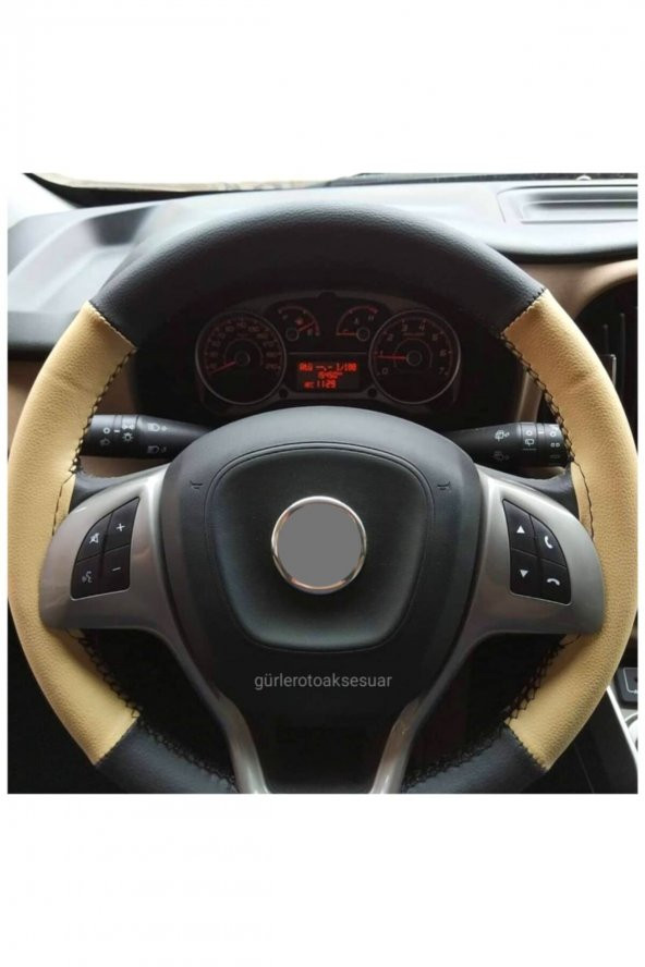 Fiat Doblo 2010+ Direksiyon Kılıfı Dikmeli Iki Renkli Bej Siyah - 1