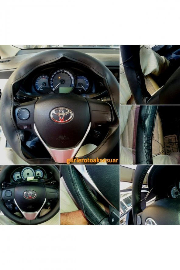Toyota Corolla 2002-2006 Deri Dikmeli Direksiyon Kılıfı Gri Ipli (10cm) - Resim 3