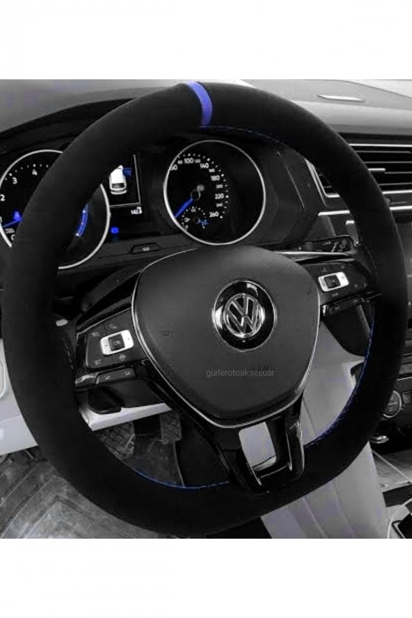 Vw Golf 7 Dikmeli Direksiyon Kılıfı Alkantra Mavi Yüzüklü - Resim 2
