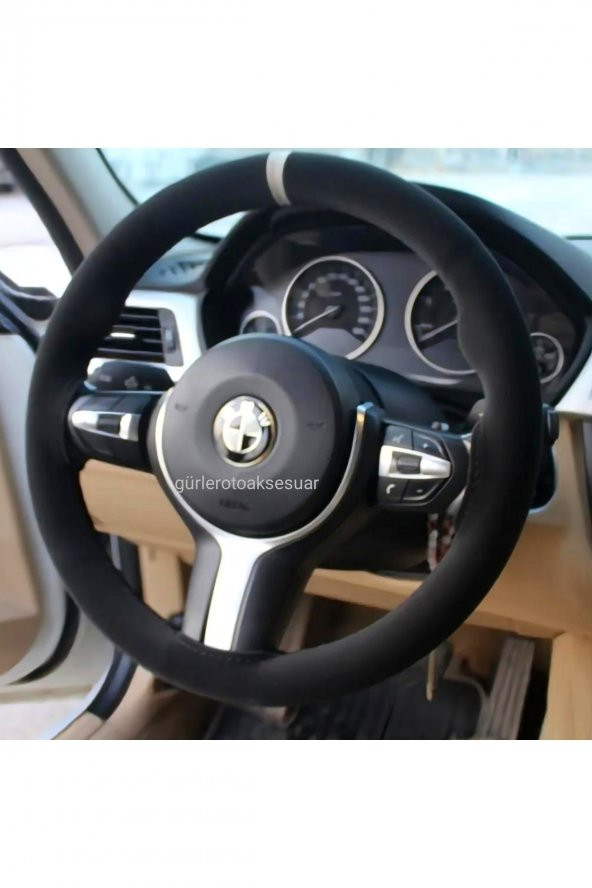 Opel Vectra B Alkantra Nubuk Dikmeli Direksiyon Kılıfı Gri Yüzüklü Uyumlu - 3