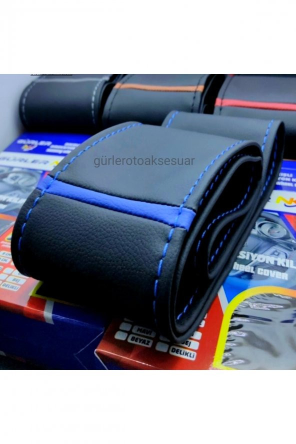 Tofaş Şahin Doğan Uyumlu Soft Mavi Yüzüklü Dikmeli Direksiyon Kılıf - Resim 2