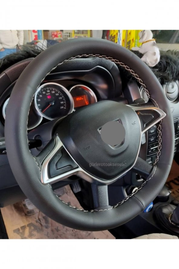 Dacia Duster Direksiyon Kılıfı Dikmeli Gri Ipli 11cm