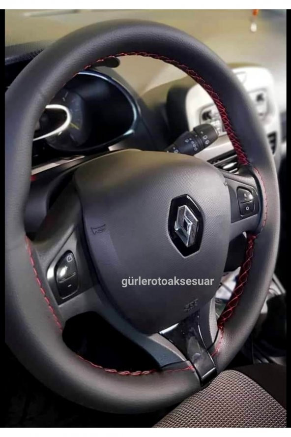 Renault Clio4 Uyumlu Deri Dikmeli Direksiyon Kılıfı Kırmızı Ipli A+plus ( 38×11CM ) ürün görseli 1