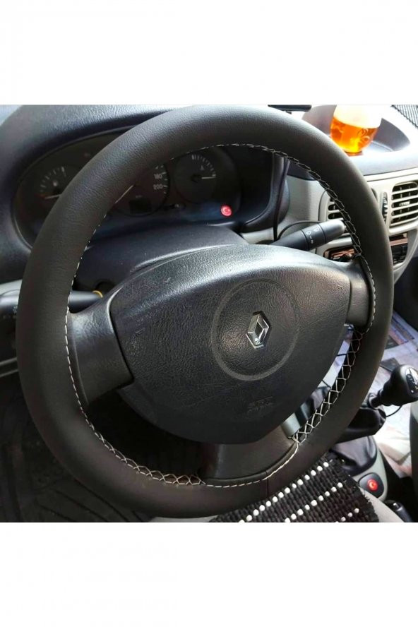 Renault Clio Direksiyon Kılıfı Dikmeli Beyaz Ipli 10.5cm  Uyumlu