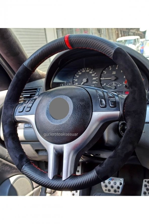 Bmw 4 Serisi Direksiyon Kılıfı Alkantra-karbon Kırmızı Yüzüklü Uyumlu ürün görseli 1