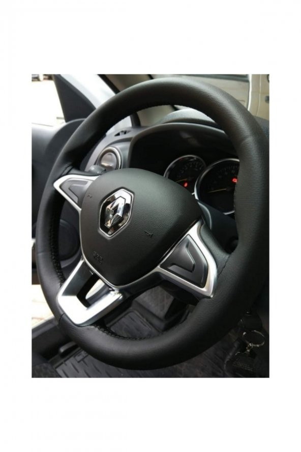 Fiat Fiorino 2015-2021 Uyumlu Dikmeli Direksiyon Kılıfı Siyah Düz Soft Deri-10.5cm