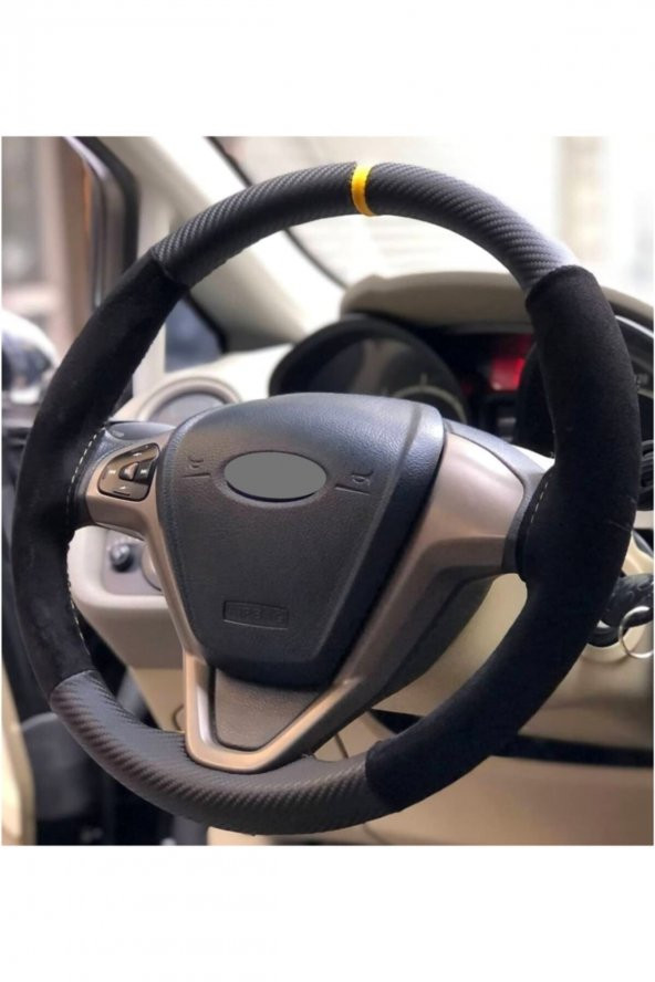 F. Fiesta Uyumlu Alkantra-karbon Sarı Yüzüklü Direksiyon Kılıfı ürün görseli 1