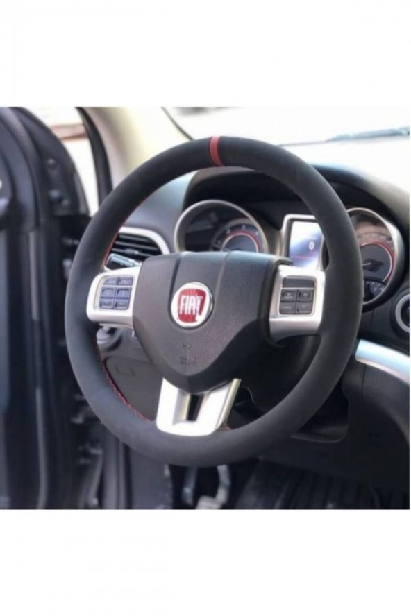 Fiat Palio Alkantra Kırmızı Yüzüklü Deri Direksiyon Kılıfı