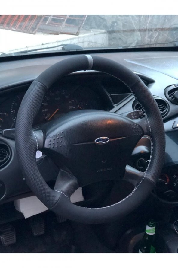 Ford Focus 1 Uyumlu Noktalı Nubuk Alcantara Dikmeli Direksiyon Kılıfı Gri Yüzüklü(1999-2005) - 2