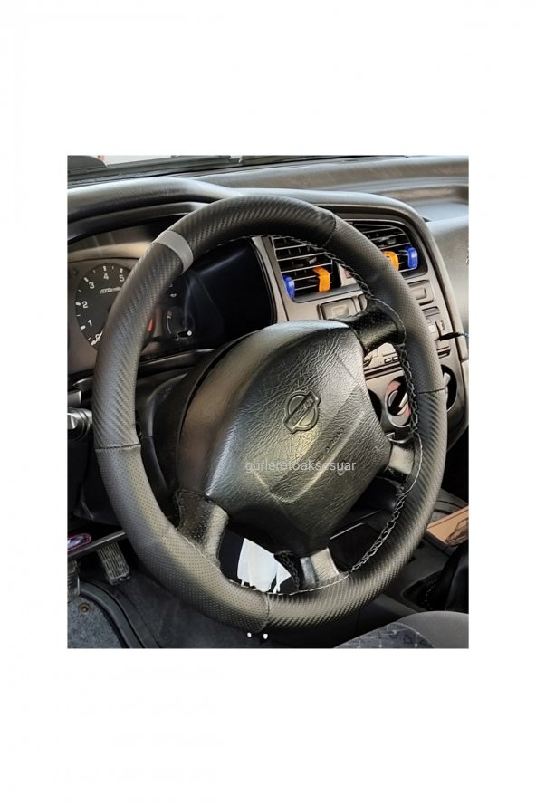 Nissan Primera  Uyumlu Noktalı-karbon Gri Yüzüklü Deri Dikmeli Direksiyon Kılıfı ürün görseli 1