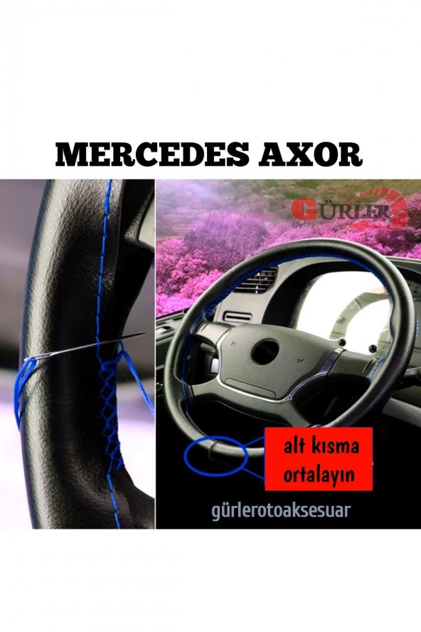 Universal Soft Kamyon Tır Dikmeli Deri Direksiyon Kılıfı Mavi Ipli 45×10.5cm