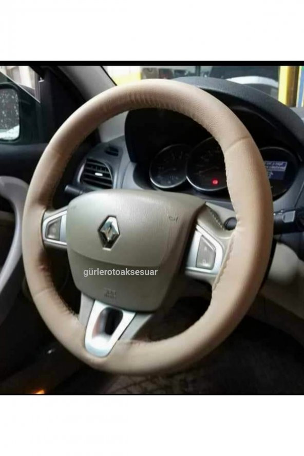 Renault Symbol 3 (2013+) Deri Dikmeli Direksiyon Kılıfı Bej Renk 11.cm