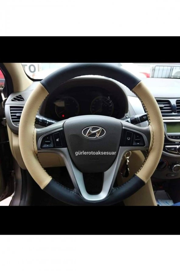 Hyundai Ix35 Deri Dikmeli Direksiyon Kılıfı Bej Siyah 4parçalı