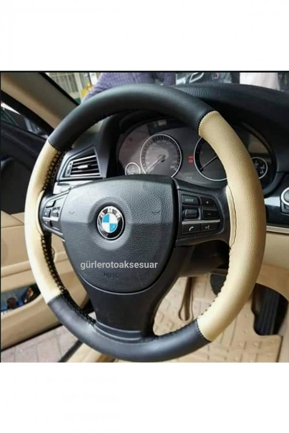 Bmw Deri Dikmeli Direksiyon Kılıfı Bej Siyah 4parçalı ürün görseli 1