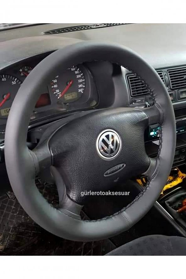 Vw Passat 1997-2005 Deri Dikmeli Direksiyon Kılıfı Soft Siyah Ipli 10.5cm A+ Plus