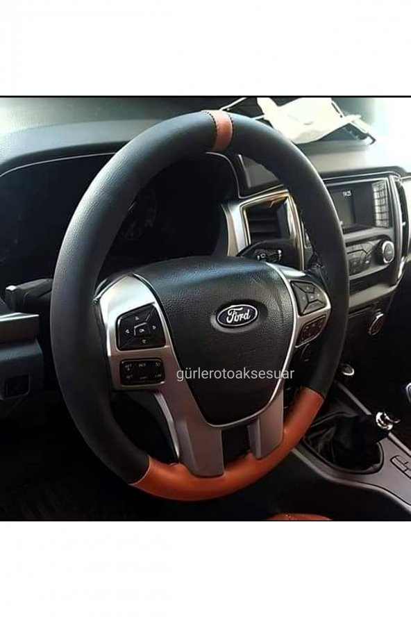 Ford Fiesta Deri Dikmeli Direksiyon Kılıfı Iki Renkli Yüzüklü Kahverengi A+plus