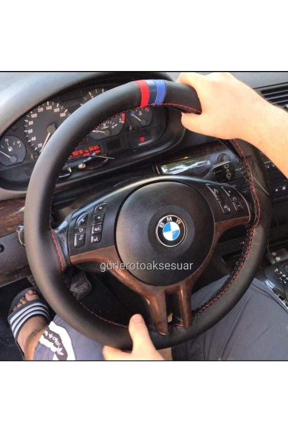 Bmw X5 M Logolu Oto Deri Dikmeli Direksiyon Kılıfı
