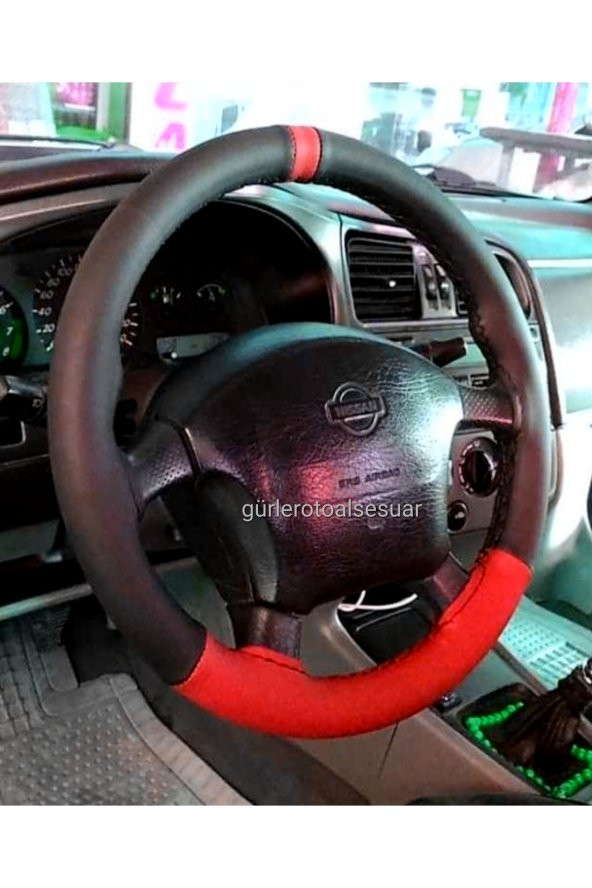 Nissan Primera Deri Dikmeli Direksiyon Kılıfı Iki Renkli Yüzüklü Kırmızı A+plus ürün görseli 1