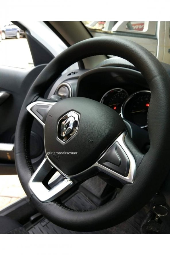 Renault Clio 4 Dikmeli Direksiyon Kılıfı Soft Siyah (11cm) Uyumlu - 1