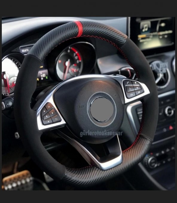 Volkswagen Golf 7 Dikmeli Direksiyon Kılıfı Carbon Desenli Alkantra Kımızı yüzük - 3